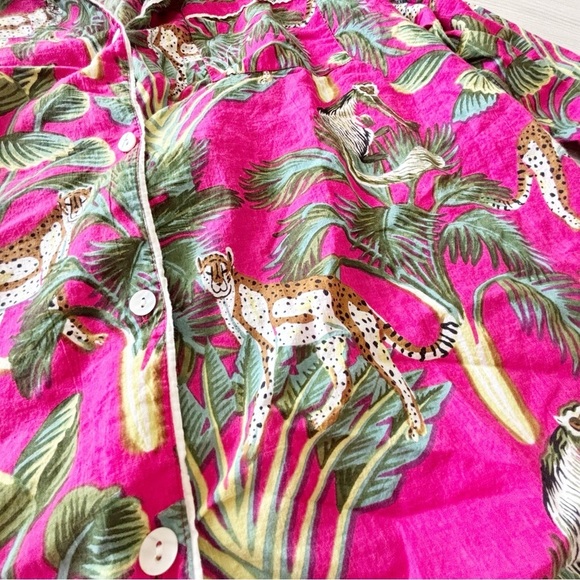 LILIBELLE Women’s Pink Palm Cheetah Monkey Print Button Up Pajama Top Size XS - Picture 4 of 8